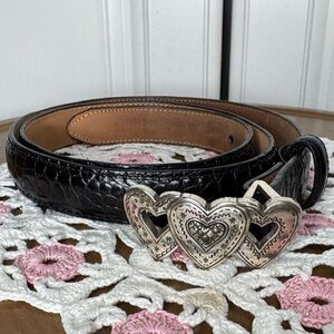 Brighton Croc-Embossed Triple Heart Belt